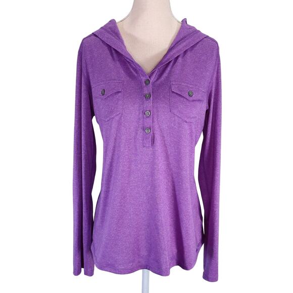 Marmot Top Womens Medium Purple Hoodie Henley Pockets Stretch Knit Blouse - Picture 2 of 13